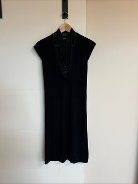 Kersh Black Midi Knit Dress with Sheer (Opaque) V-Placket